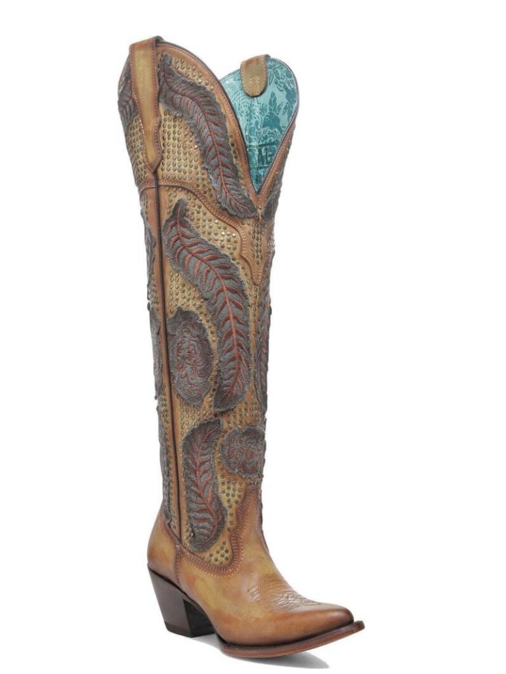 New! Corral Tan and Dark Brown Leather Over the Knee High Western Boots - Picture 4 of 16